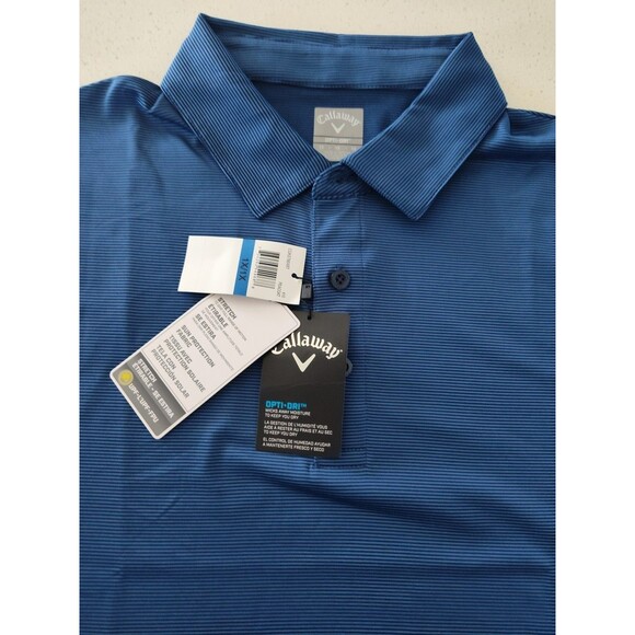 Callaway Men's Polo Shirt 1X Blue Black Micro Stripe Opti-Dri Performance NWT - Picture 2 of 5